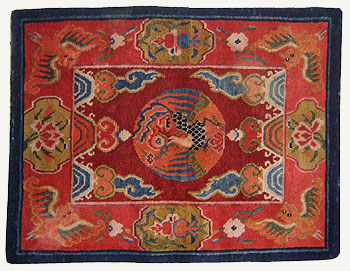 Meditation rug, Tibet, 1920s, phoenix and bat