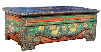 possibly 18th century, Tibet, painted wood, deer and flower desing